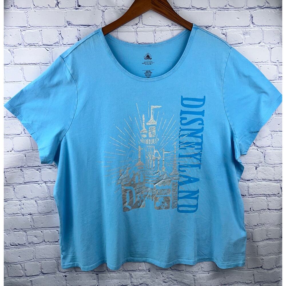 NWOT Disney Parks Disneyland Sleeping Beauty Castle Foil Logo Blue Shirt 2x